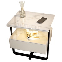 Table de chevet moderne en verre marbré, table de nuit de luxe avec cadre métallique, tiroir de rangement, armoire latérale pour canapé, pour chambre à coucher