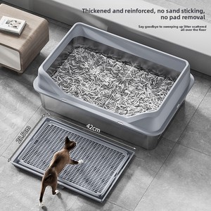 Bac à litière pour <span class=keywords><strong>chat</strong></span> en acier inoxydable avec couvercle anti-éclaboussures et tapis anti-débordement, toilettes pour <span class=keywords><strong>chat</strong></span> anti-fuite - Product Image 2