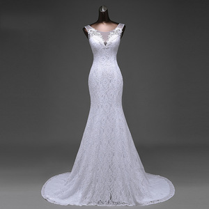 Elegant Mermaid Wedding Dress V-Neck Lace Slim Fit White Gown - Product Image 1