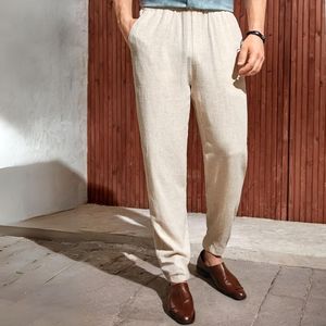 Pantaloni di lino con coulisse leggeri piatti Casual regolari pantaloni di lino traspiranti in cotone 100% per <span class=keywords><strong>uomo</strong></span> - Product Image 1