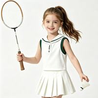 Vêtements pour filles personnalisés en gros, haut confortable à col marin, jupe plissée, ensemble sportif