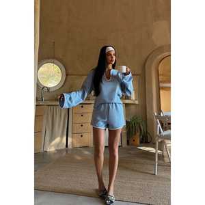 ชุดเซ็ตสองชิ้นผ้าลินิน 100% แบรนด์ Blue Spruce คอเสื้อแบบไม่สมมาตร ดีไซน์สำหรับไซส์ XS คอลเลคชั่นใหม่ 2 ชิ้น - Product Image 3