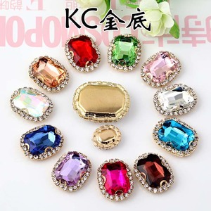Perles décoratives rectangulaires en verre et strass à 4 trous, cousues à la main, pour la fabrication de bijoux DIY, accessoires en gros - Product Image 4
