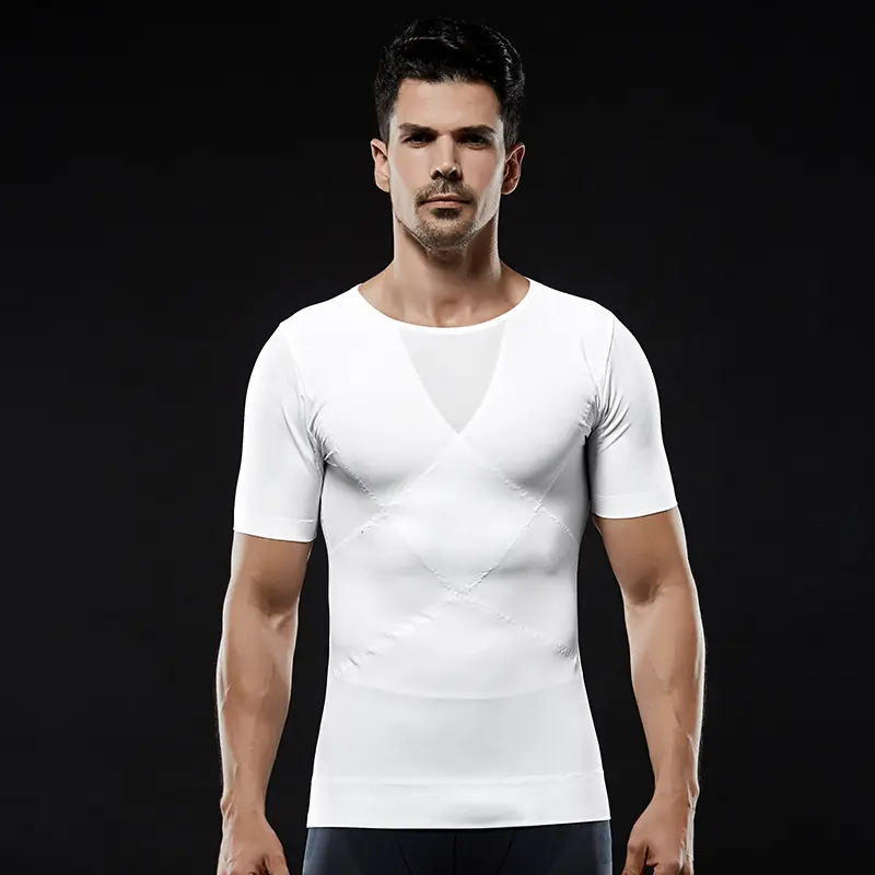 NY043 maglia traspirante attillata nuova maglia modellante per il corpo a compressione forte camicia modellante per il corpo da uomo