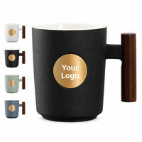 Mug à café en céramique personnalisé avec logo MSH, vente en gros, marque privée, récipient à boisson avec poignée en bois, équipement de boutique