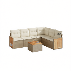 Conjunto de Sofás de Jardín en Ratán Beige, Muebles de Exterior con Cojines de Espuma de Alta Densidad, Diseño Contemporáneo Impermeable - Product Image 1