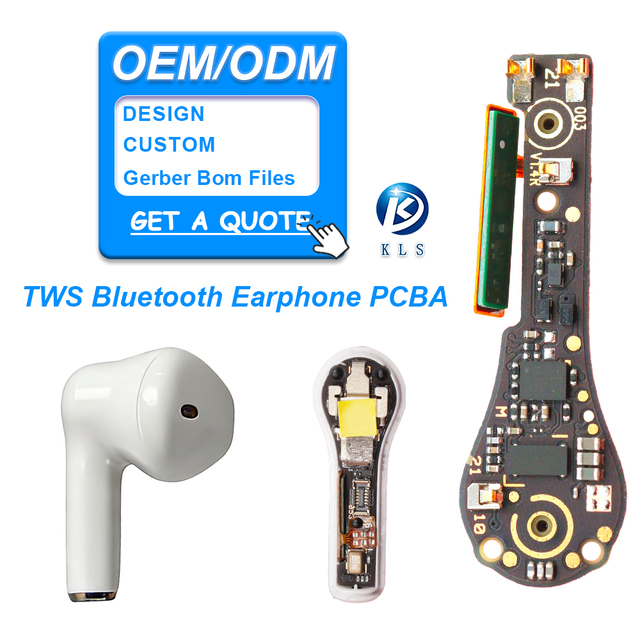 KLS Custom TWS Wireless Earphone PCBA Design, PCB Electronic Prototyping Assembly, and SMT Printing Process. RoHS Compliant.