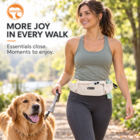 Sac banane ajustable pour promenade canin en nylon fin avec poche pour téléphone, distributeur de sacs à déjections canines et boucle à dégagement rapide