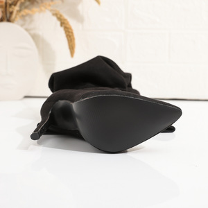 Botas <span class=keywords><strong>Unisex</strong></span> de Tacón Alto, Estilo Stiletto, Punta Puntiaguda, Gamuza Retro, Plegables, por Encima de la Rodilla, con Cierre Lateral, Color Negro - Product Image 5