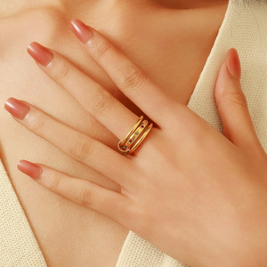 yunnique Gold Plated <b>Titanium</b> Steel <b>Ring</b> Geometric Shape Pave Setting Unisex Fashion Jewelry Gift - Product Image 2