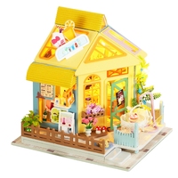 IIECREATE LED 3D Puzzle en bois K-1062 Boutique de thé au lait Kit miniature éducatif DIY Maison de poupée Écologique