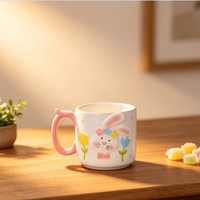 Tasse à café/thé en céramique 3D Redeco motif grenouille et lapin, motif floral, cadeau, vente en gros, logo personnalisé, collection Printemps