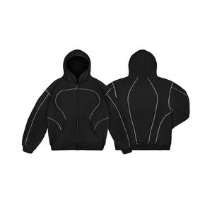 Sweat à capuche brodé streetwear à col rond et fermeture éclair, design ligne baggy, fabrication usine, vente en gros - Product Image 1