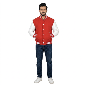 FINER THREADS Men's Winter Varsity Jacket with Stand Collar <b>Covered</b> <b>Button</b> Closure Wool/Polyester Material - Product Image 1