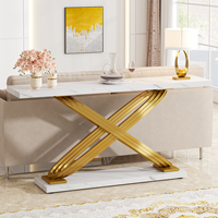 Tribesigns Table console moderne en bois de 140 cm (55 pouces) pour entrée, luxe, blanc et or avec plateau en marbre, meubles de salon