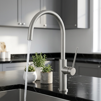 Robinet mélangeur de cuisine monocommande en acier inoxydable, pivotant, chaud/froid, à poser sur plan, avec cartouche céramique, vente en gros