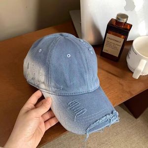 Unisex Denim <b>Baseball</b> <b>Cap</b> Cotton Gradient Distressed Ripped Spring Summer Shade Protection - Product Image 1