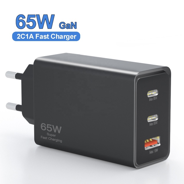 HNT PD 65W GaN Charger PC Fire Retardant Material QC PD EU Plug USB 2 Type C Fast Mobile Phone Charger for iPhone Samsung Charge