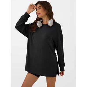 FOXA Women's Oversized Long Sleeve Tunic Top Loose Fit Athletic Gym Wear Solid Black Workout Shirt 2026 Outfit - Product Image 3