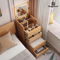 Coiffeuse moderne pour le maquillage avec miroir LED éclairé et tabouret escamotable, rangement multi-tiroirs, pour chambre à coucher