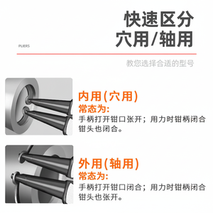 Alicates de Anillo Elástico de Doble Uso, Tipo E, Grandes, Internos, Multiusos, con Superficie Pulida - Product Image 1