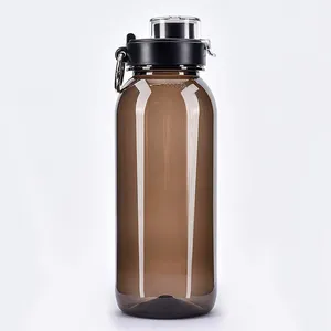 1 리터 명확한 갈색 야외 물 병 넓은 입 디자인 아이스 큐브