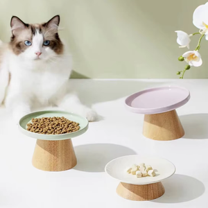 Gamelle élégante surélevée antidérapante en céramique pour animaux de compagnie avec support en bois incliné pour croquettes, vente en gros, modèle séparé - Product Image 2