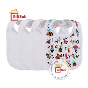 Celemek bayi polos sublimasi dua sisi katun poliester Transfer panas Logo kustom bib putih dapat dicetak