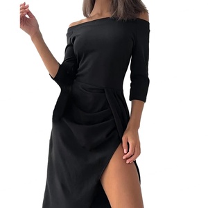 Robe de soirée sexy pour femme, design créatif OEM personnalisé, col asymétrique, manches longues, taille fendue, couleur unie, tendance - Product Image 2