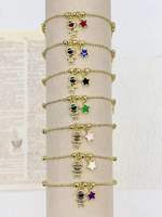 Bracelet tressé délicat rouge/rose fait main en corde réglable avec mini-breloques religieuses en cuivre, bijoux