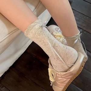 Calcetines de encaje para mujer, hasta la pantorrilla, de algodón, transpirables, que absorben el sudor, con diseño de lazo, para jóvenes - Product Image 2