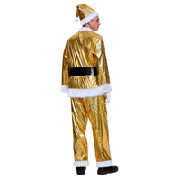 Costume de Père Noël pour homme, ensemble complet avec chapeau, ceinture et sac cadeau, idéal pour les fêtes de Noël dorées et les spectacles.