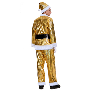 Costume de Père Noël pour homme, ensemble complet avec chapeau, ceinture et sac cadeau, idéal pour les fêtes de Noël dorées et les spectacles. - Product Image 5