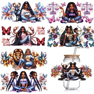 Transferts UV DTF 3D pour gobelets, motifs signes du zodiaque et horoscopes, pour gobelets de 16 oz, autocollants pour gobelets en verre avec affirmations pour femmes noires - Product Image 1