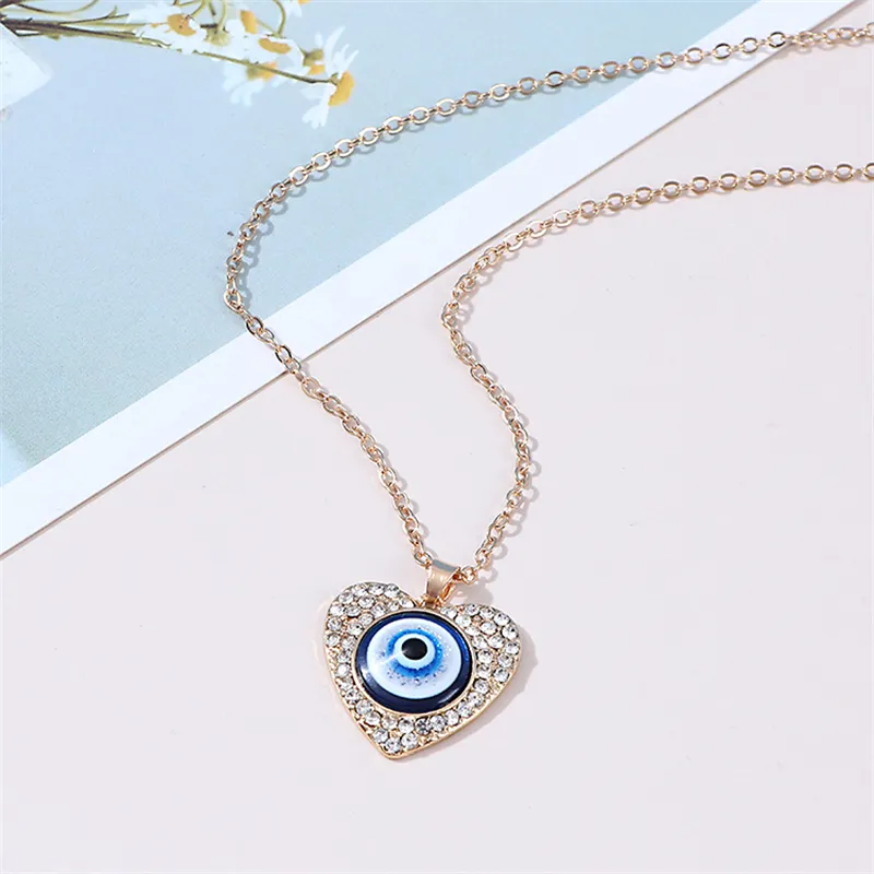 Nieuwe Turkse Devil 'S Eye Ketting Punt Diamanten Hartvormige Blauw Oog Hanger Ketting Sieraden