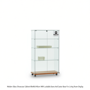 Vitrina Moderna de Vidrio 80x40x140cm con Puertas con Cerradura y Base con Ruedas para Exhibición en Sala de Estar - Product Image 2
