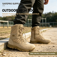 Bottes de protection d'extérieur en cuir noir avec semelle en caoutchouc, respirantes et imperméables pour hommes, OEM ODM personnalisées, ISO C