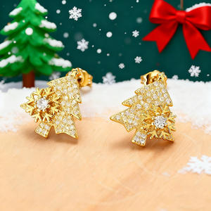 Pendientes de tuerca con forma de árbol de Navidad dorado E3316 con cristal de diamantes de imitación en forma de copo de nieve para mujer, joyería de regalo - Product Image 4
