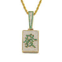 Collier Pendentif Mahjong en Laiton Plaqué Or avec Chaîne Corde, Bijoux Fantaisie Tendance, Pendentifs Riches Effet Givré, Colliers Ras du Cou Hip Hop