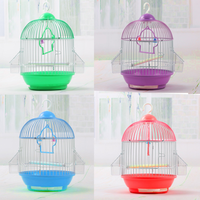 Cage à oiseaux ronde avec mangeoire, ensemble complet, cage à oiseaux en plastique, cage à oiseaux pour petits animaux, ventilation complète, détachable