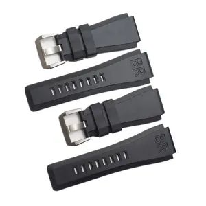 Luxury 24mm rubber watch strap black silicone watch band for bell and rose quartz watches