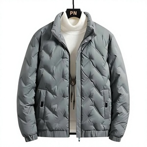Veste matelassée d'hiver de luxe décontractée pour homme ZEDDISH CLOTHING - Tissu tricoté respirant uni sur le devant, col montant en laine - Product Image 1