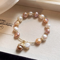 Bracelet jonc pour femme en perles d'eau douce de forme baroque, style vintage français, chic, tendance, coloré, souvenir touristique