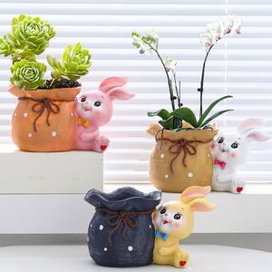 Personnalité créative <span class=keywords><strong>pot</strong></span> de fleurs succulente résine dessin animé mignon bambou décoration de table lapin plante verte <span class=keywords><strong>pot</strong></span> de fleurs - Product Image 6