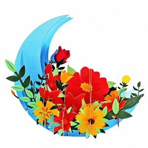 Carte de vœux 3D en forme de fleur, imprimée UV, en papier découpé ajouré, carte cadeau, décoration pour anniversaire, mariage, motif fleur de lune - Product Image 1