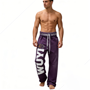 Pantalones de chándal de pana unisex para hombre, estilo urbano, con logo bordado de parche desgastado personalizado, de algodón de alto gramaje, estampado vintage, acampanados - Product Image 1