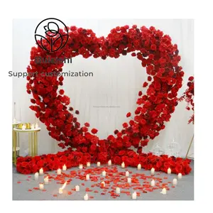 शादी पार्टी कार्यक्रम आउटडोर सजावट के लिए शीर्ष रेटेड लाल गुलाब दिल के आकार की शादी की पुष्प सजावट फूल मेहराब
