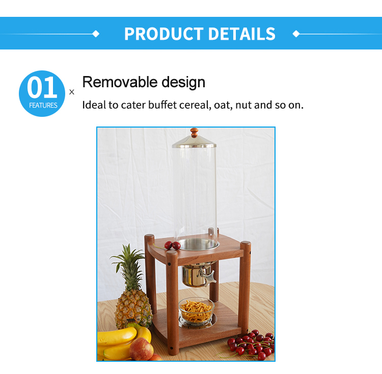 Sapele wooden block restaurant tabletop round steel acrylic plastic triple dry food dispenser cereal