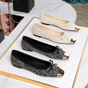 2025 Elegant Women Metal Square Toe Ladies <b>Bow</b> Flat <b>Shoes</b> - Product Image 1