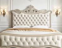 Lit de rangement Queen Size réglable de qualité supérieure, crème, capitonné, avec tête de lit sculptée florale ornée, garniture à clous, écologique, assemblé